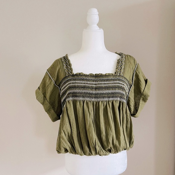 Free People Tops - 7. Free People Olive Green Peasant Blouse